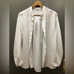 Uniqlo White Rayon Stand Collar Bell Sleeve Top
